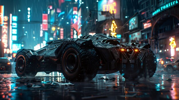 Coche conceptual Batmobile con luces de neón