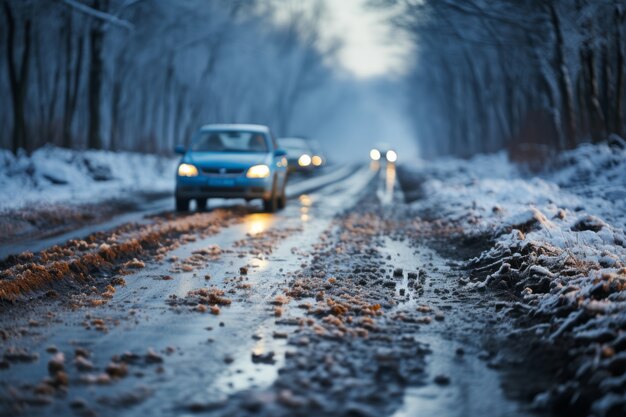 Coche en condiciones extremas de nieve y clima invernal.