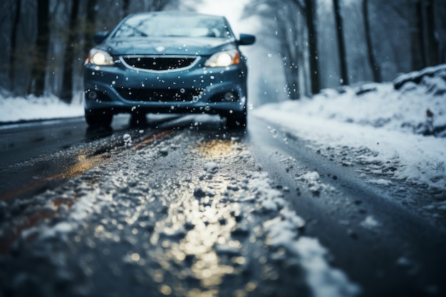 Coche en condiciones extremas de nieve y clima invernal.