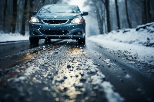 Coche en condiciones extremas de nieve y clima invernal.