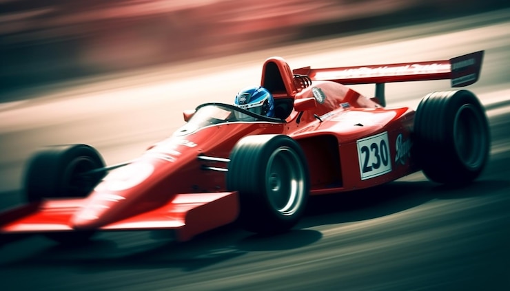 Foto gratuito coche deportivo brillante conduciendo en pista moderna ia generativa