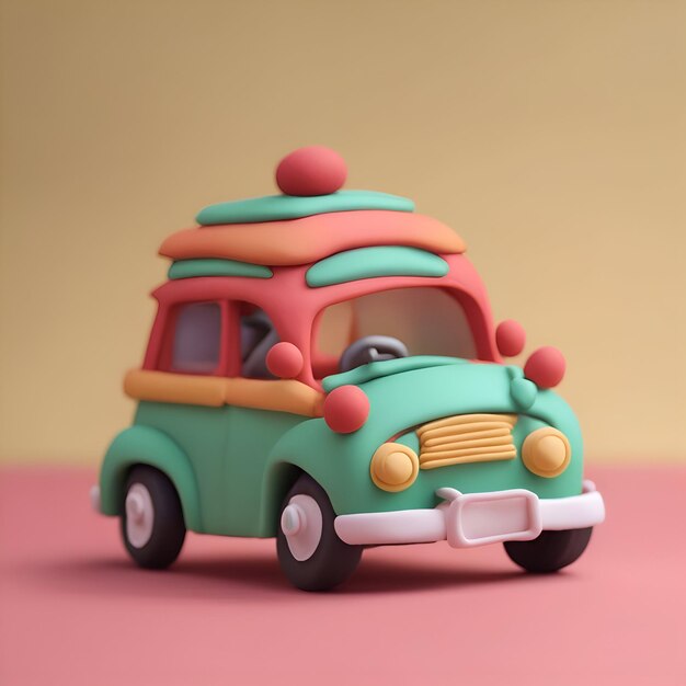 Coche de juguete colorido sobre fondo pastel Concepto mínimo