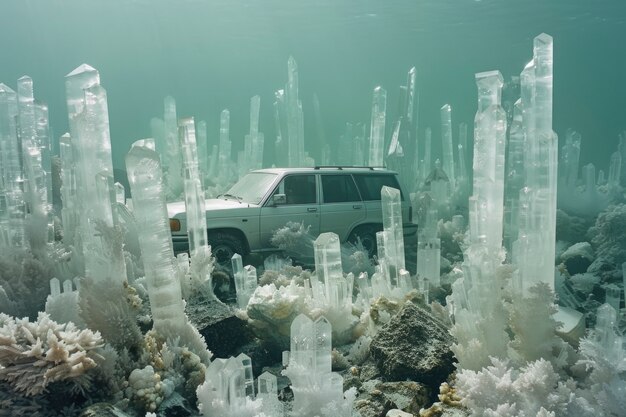 Foto gratuita coche todoterreno en una escena de fantasía