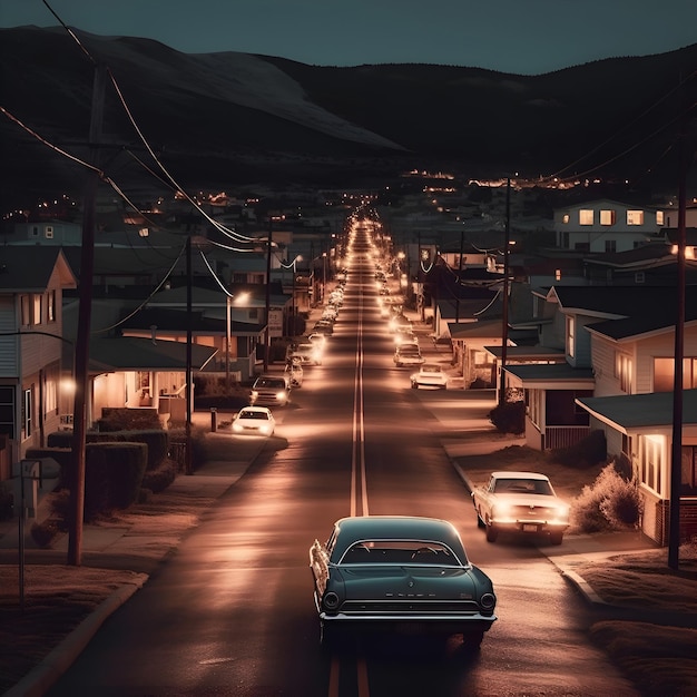 Foto gratuita coches en la calle en la ciudad por la noche renderización 3d