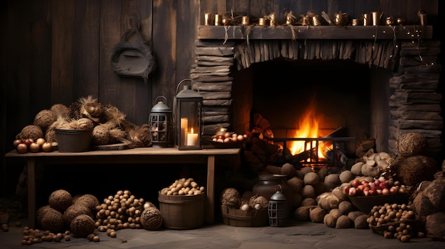 Foto gratuita cocina rústica con chimenea de madera