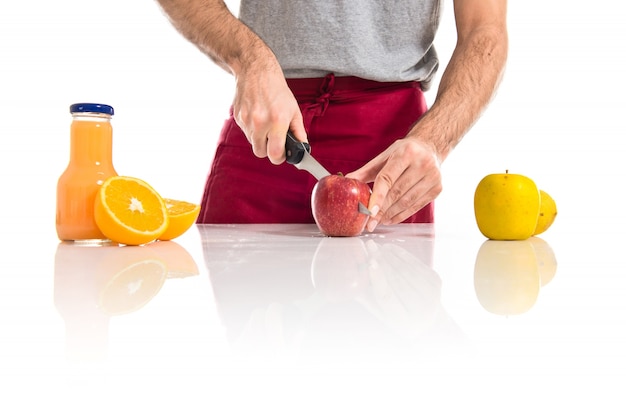 Cocinero, corte, manzana