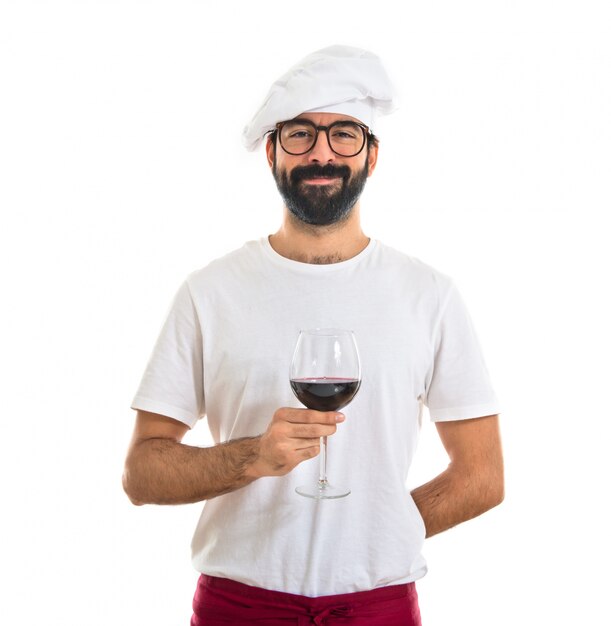 Cocinero, tenencia, vino, vidrio