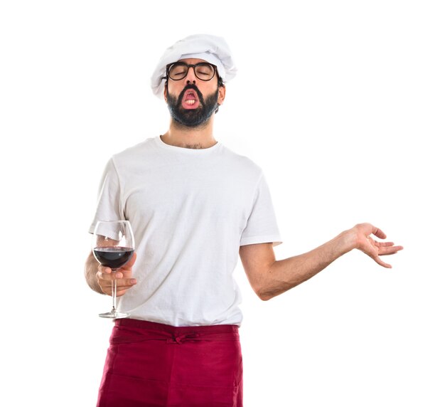 Cocinero, tenencia, vino, vidrio