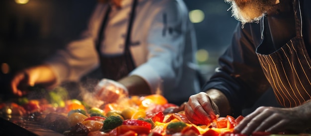 Foto gratuita cocineros demostrando habilidades culinarias en un concurso