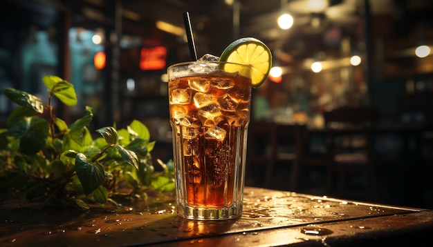 Foto gratuita cóctel refrescante en un bar de madera, celebración de la vida nocturna de la ciudad generada por inteligencia artificial