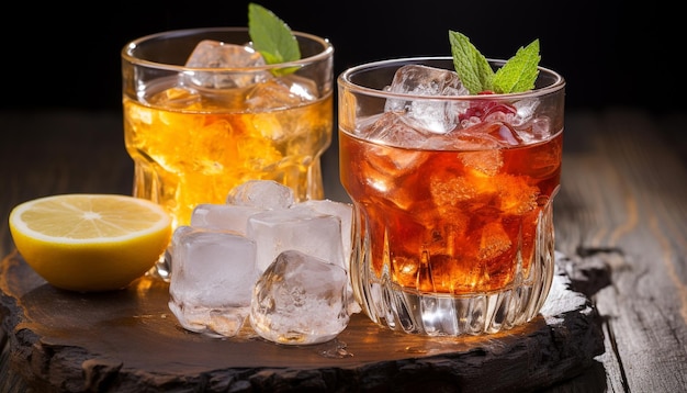 Foto gratuita cóctel refrescante en una mesa de madera en un bar generado por ia