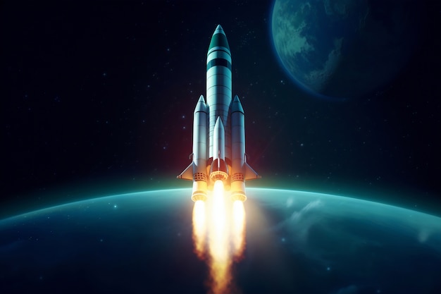 Cohete volando por el espacio