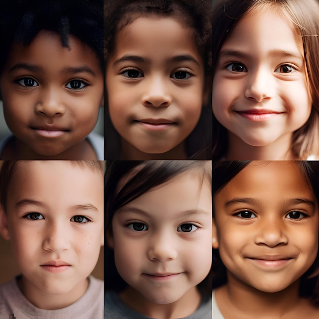 Foto gratuita colage de retratos de diferentes niños multiétnicos filmado en estudio