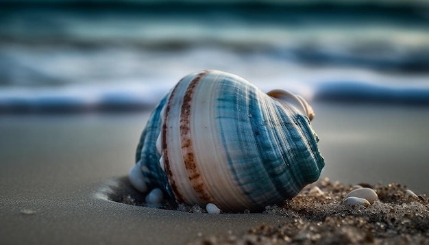 Foto gratuita colección de conchas marinas decora playa de arena al atardecer generada por ia