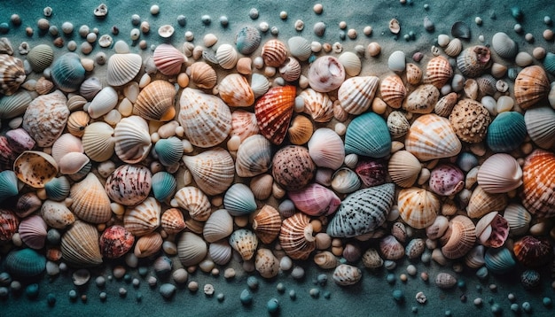 Colección de conchas marinas multicolor belleza en la naturaleza abstracta generada por IA