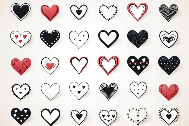Foto gratuita colección de corazones dibujados a mano en estilo plano