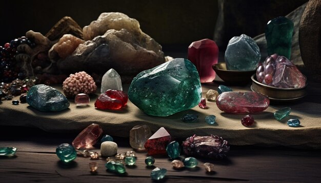 La colección de gemas multicolores muestra la belleza natural de la naturaleza generada por IA
