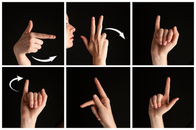 Colección de gestos con las manos para lenguaje de señas
