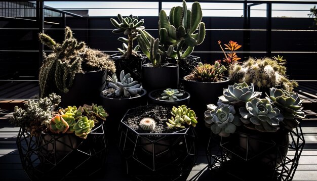 Colección de invernaderos con plantas florecientes para decoración generadas por IA