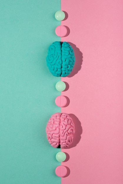 Foto gratuita colección de pastillas para estimular el cerebro y mejorar la memoria.