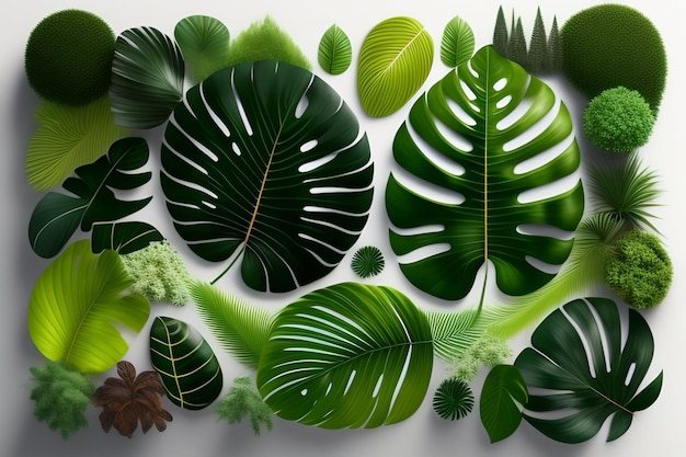 Foto gratuita una colección de plantas tropicales con hojas verdes.