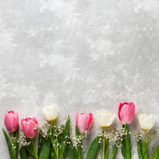 Colección de tulipanes de vista superior con espacio de copia