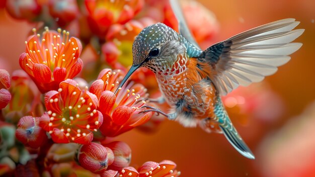 El colibrí de colores vívidos en la naturaleza