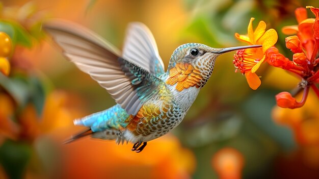 El colibrí de colores vívidos en la naturaleza