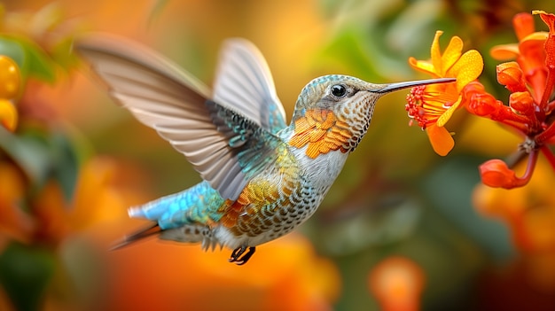 El colibrí de colores vívidos en la naturaleza