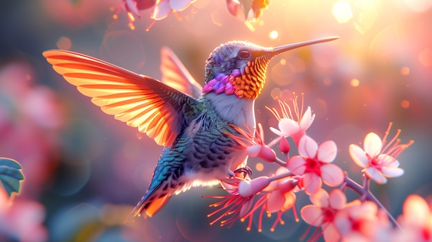 Foto gratuita el colibrí de colores vívidos en la naturaleza