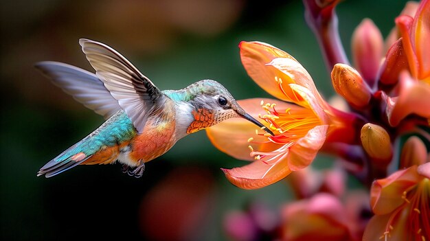 El colibrí de colores vívidos en la naturaleza
