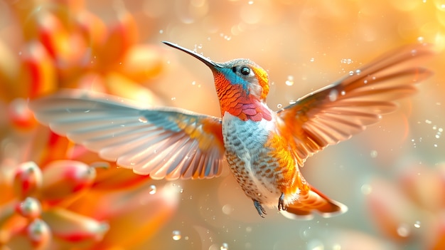 El colibrí de colores vívidos en la naturaleza