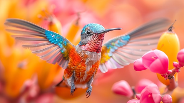 Foto gratuita el colibrí de colores vívidos en la naturaleza