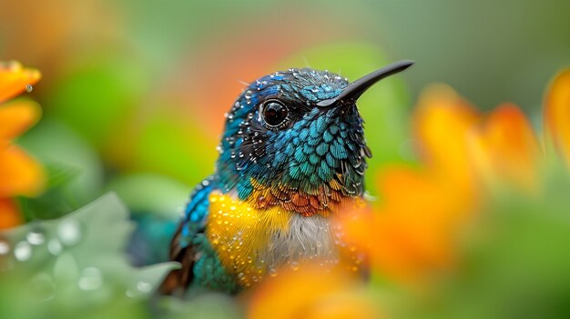 Foto gratuita colibrí de colores vivos en el entorno natural