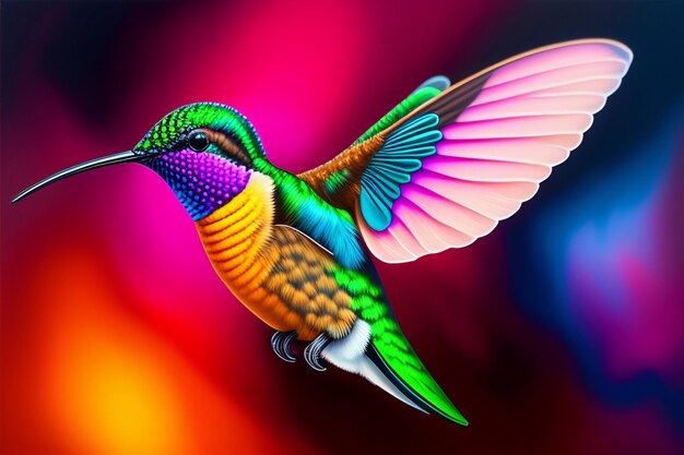 Un colibrí colorido con un fondo colorido.