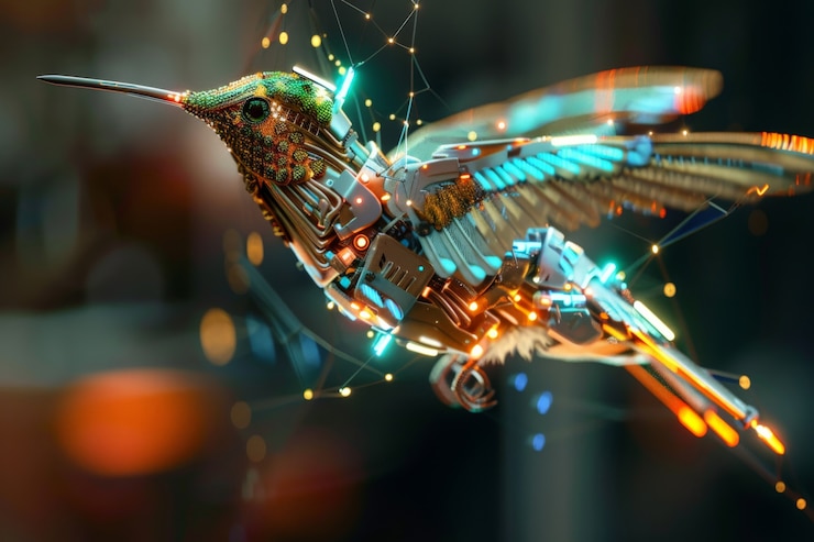 Foto gratuito el colibrí robot futurista