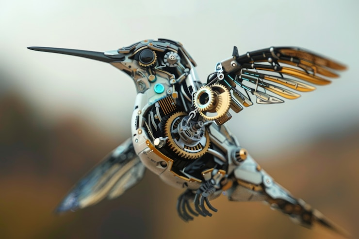 Foto gratuito el colibrí robot futurista