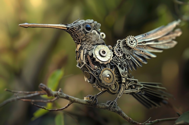 Foto gratuito el colibrí robótico futurista