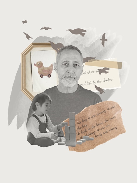 Collage de anciano y niño
