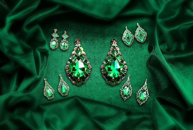 Foto gratuita collage de aretes de piedras preciosas esmeralda