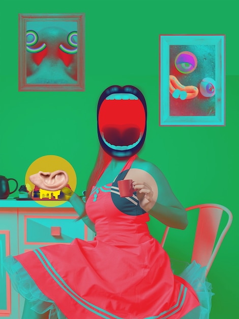 Collage de cinco sentidos con niña