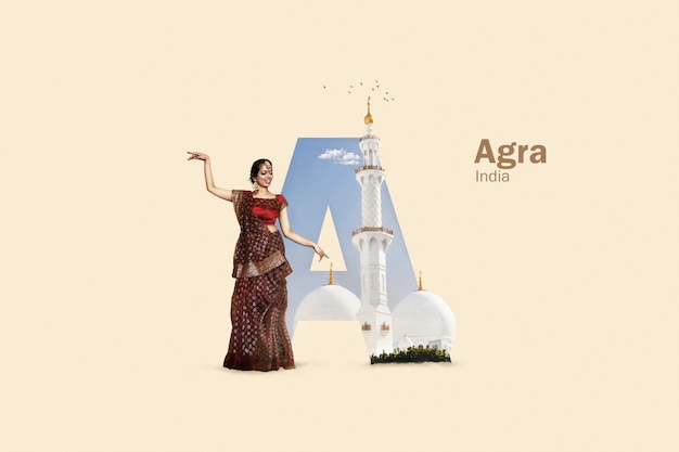 Collage del nombre de la ciudad de Agra