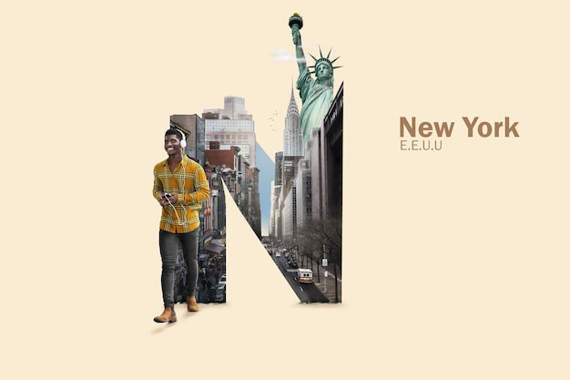 Foto gratuita collage de nombres de la ciudad de nueva york