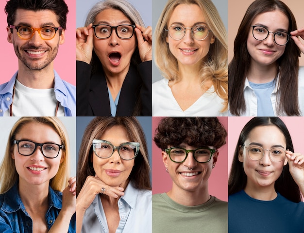 Collage de personas con gafas