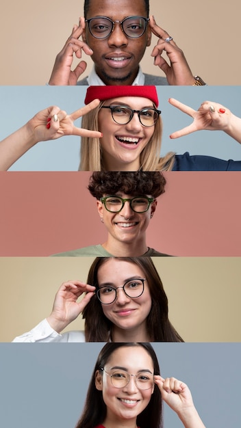 Collage de personas con gafas