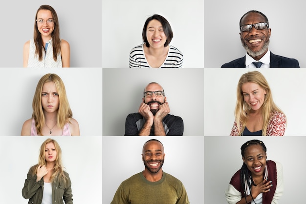 Un collage de retratos de estudio de personas diversas.