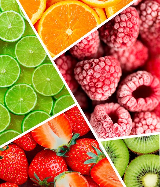Collage de texturas de frutas deliciosas