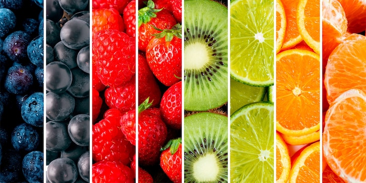 Foto gratuito collage de texturas de frutas sabrosas endecha plana