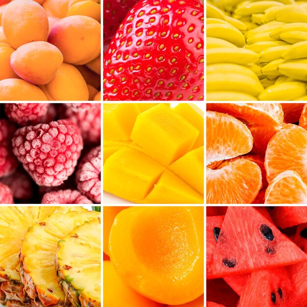 Collage de texturas de frutas sabrosas