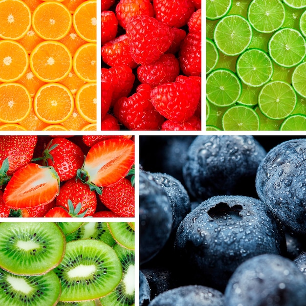 Collage de texturas de frutas sabrosas